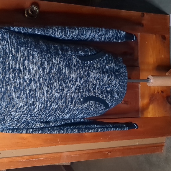 BURNSIDE* heathered knit navywhite long sleeve kanga pkt hoodie knit cuffs/waist - Picture 3 of 13